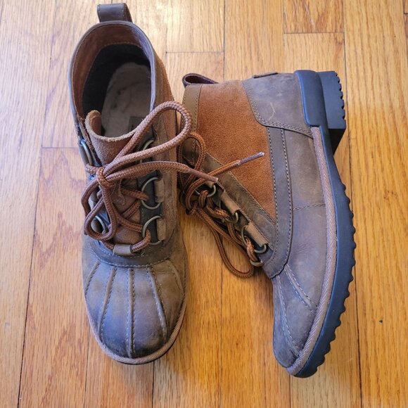 Ugg 5.5 Brown Leather Ankle Boots HEATHER Waterproof Wool Lining - Picture 2 of 11